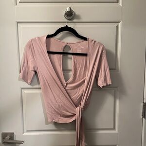 American Eagle Outfitters Light Pink Wrap Blouse